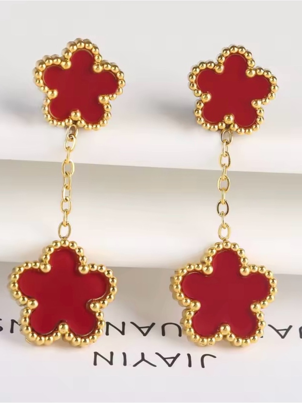 Target Red and Gold Clover Drop Earrings